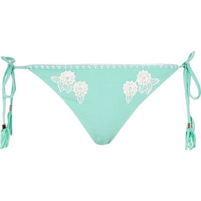 Mint green floral string bikini bottoms